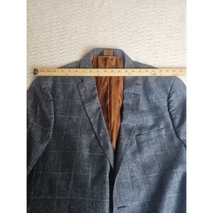 Jos A Bank Blazer Mens 46L Blue Silk Linen Check Sport Coat 2 Button Jacket Slim